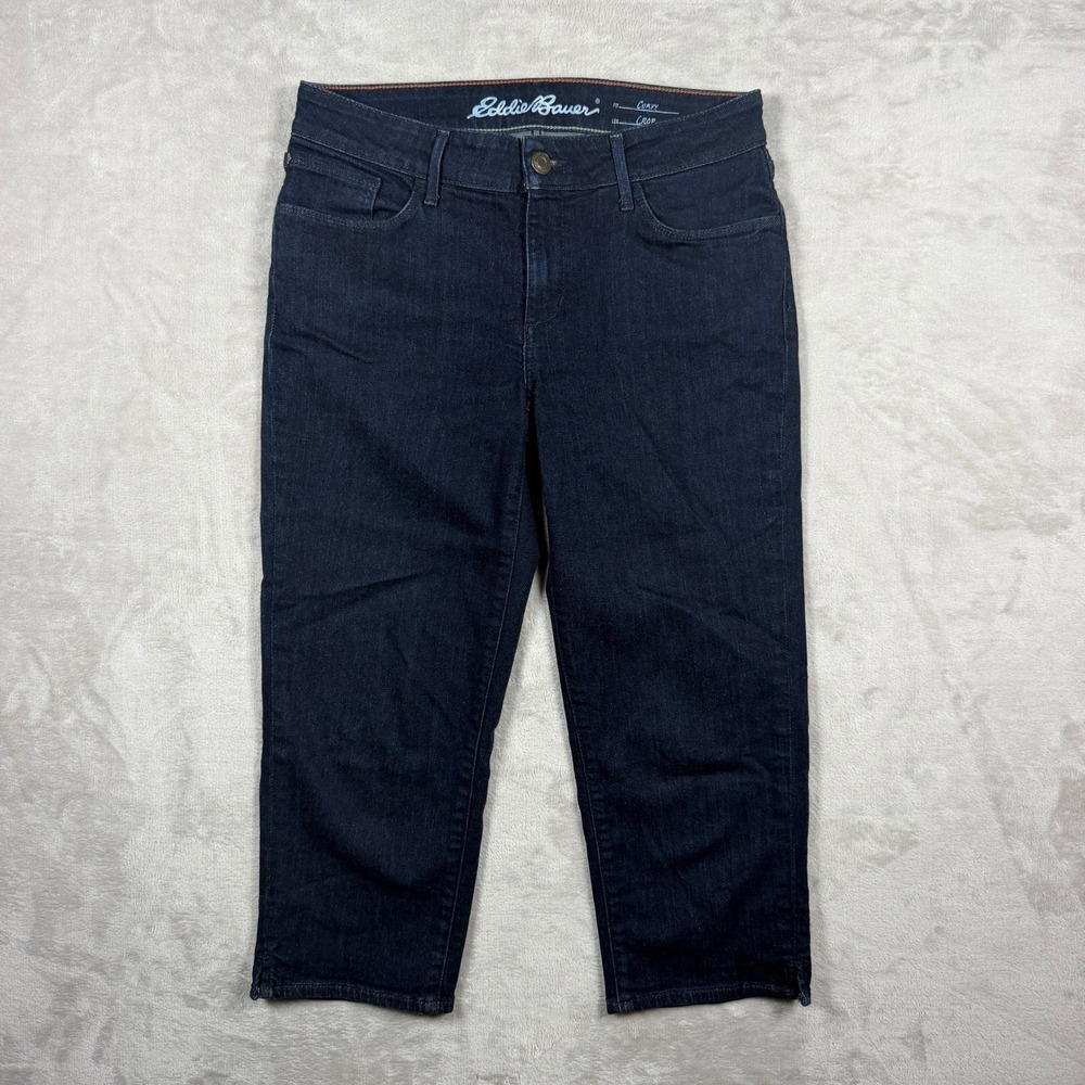 Eddie Bauer Curvy Crop Jeans Womens Petite 6 P6 Dark Wash Stretch Capri